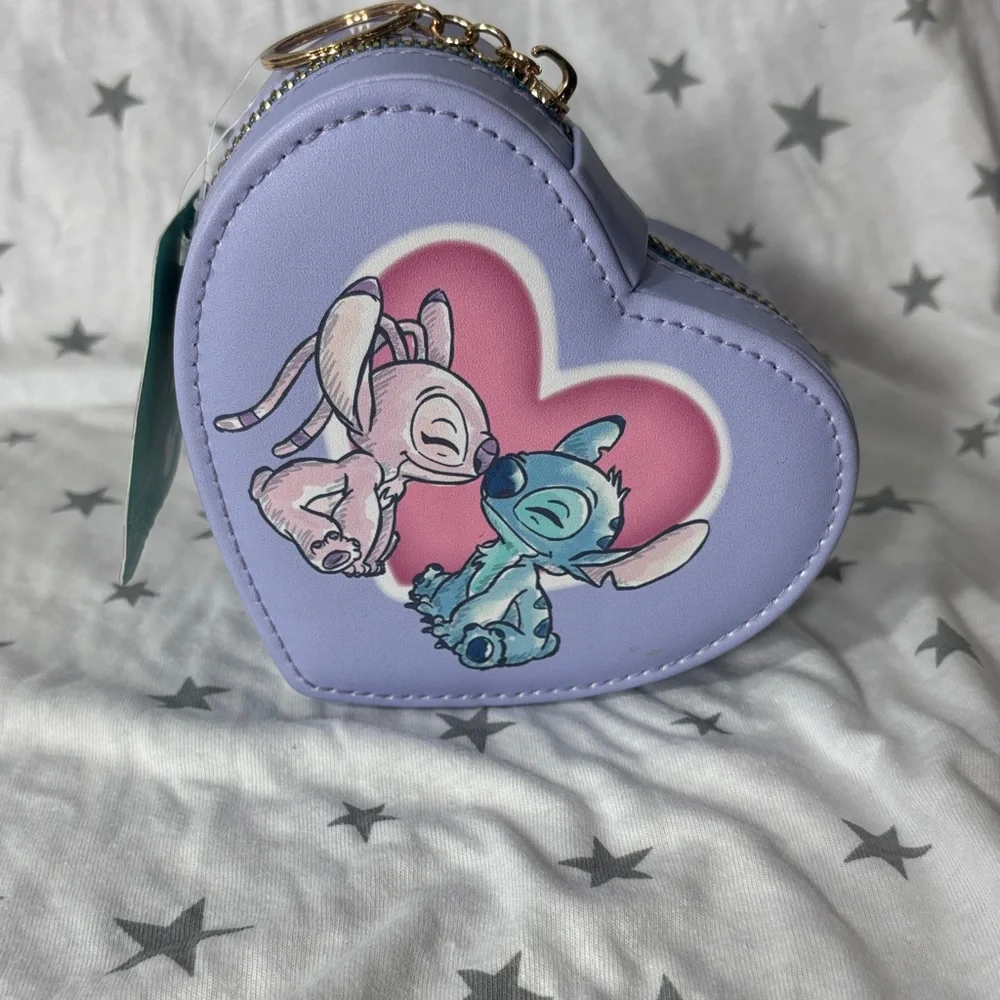 NWT Disney Stitch & Angel Heart-Shaped Travel JewelryBox- Purple and Pink - Picture 1 of 3